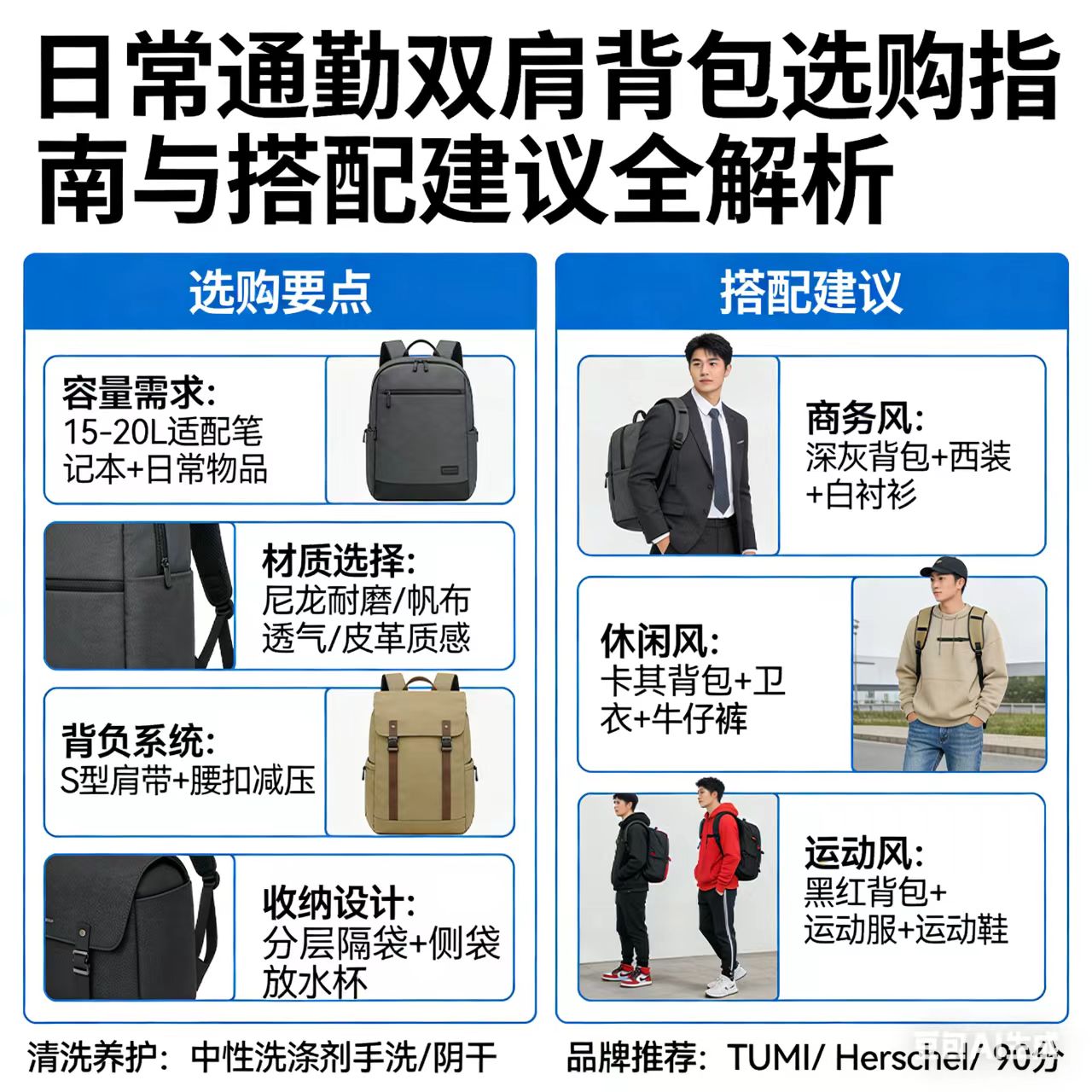 日常通勤双肩背包选购指南与搭配建议全解析