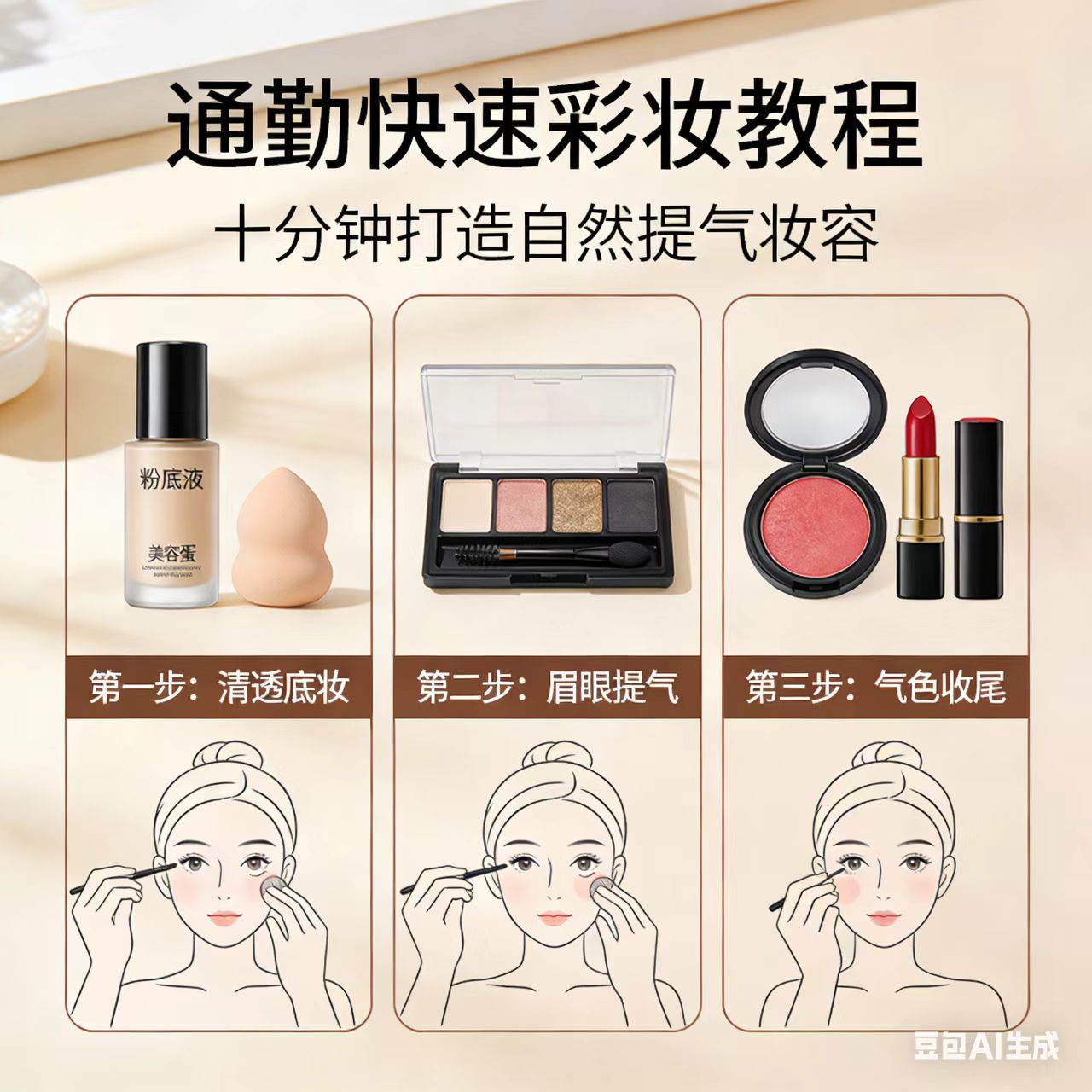 通勤快速彩妆教程：十分钟打造自然提气妆容