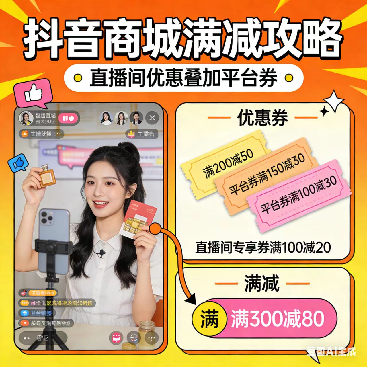 抖音商城满减攻略直播间优惠叠加平台券怎么买最划算